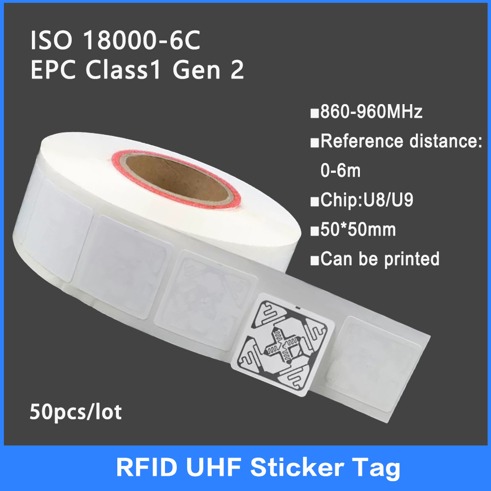 

50PCS UHF RFID Coated Paper Tag 18000-6C 860-960MHz RFID UHF Sticker Label U8/U9 Chip Electronic label 915 MHz High Quality