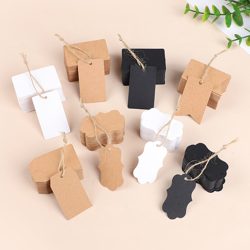 

100Pcs Blank Gift Tag Kraft Paper Hang Tags Label with Ropes Gift Packaging Cards For Wedding Birthday Party Baby Shower Decor