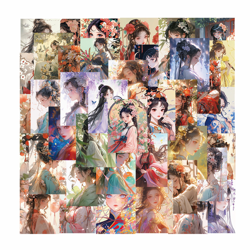 

50PCS Oriental Girl Stickers Chinese Style Ancient Costume Painting Decoration DIY Handbooks Desktop Notebook Refrigerator Stick