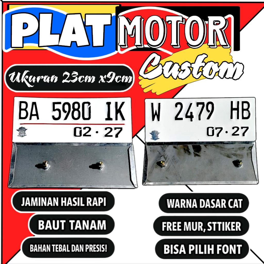 Plat motor custom warna putih satu pasang plat motor variasi warna putih plat motor baut tanam plat 