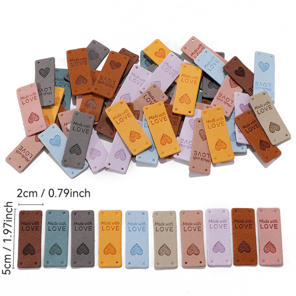 

20Pcs 5x2cm Multicolor Rectangle Heart Leather Labels For Garments Tag Sewing Supplies Handmad Materials DIY Crafts Decor