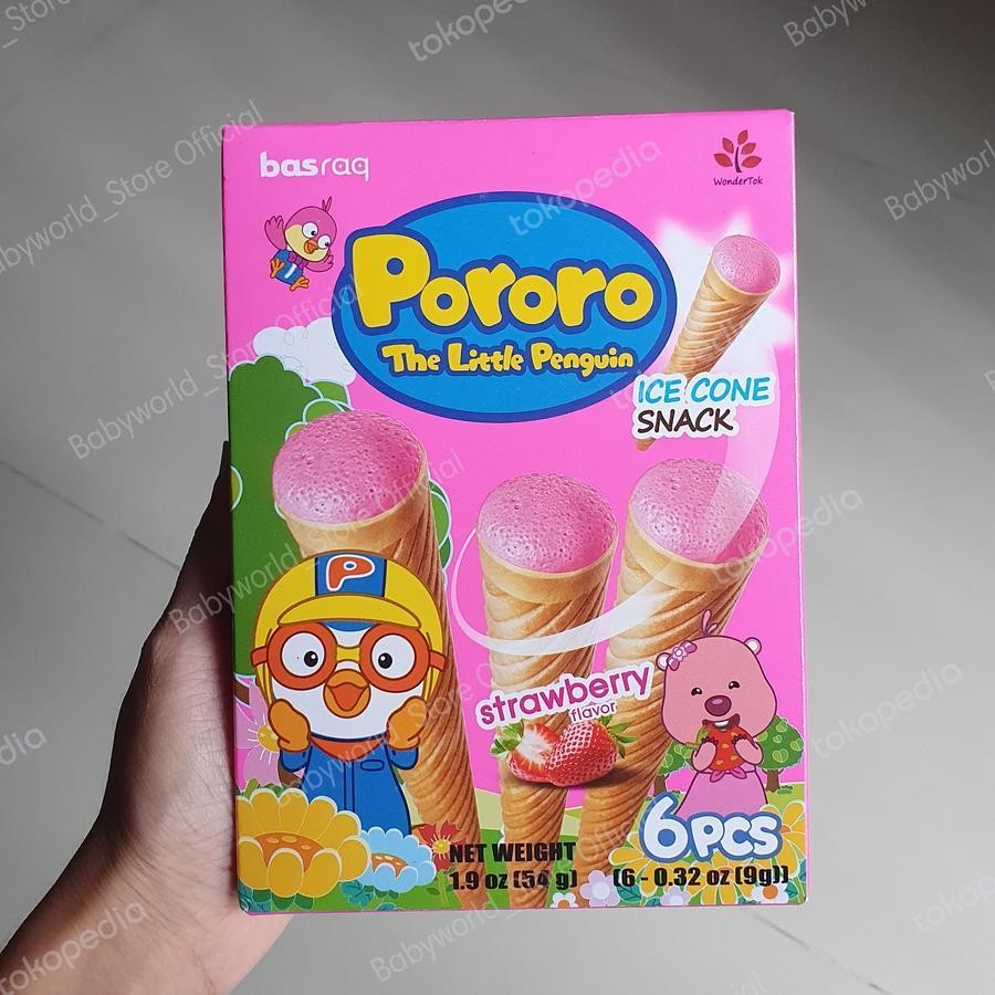 

Pororo Ice Cone Snack Wafer Isi Krim Rasa Stroberi Snack Korea Import