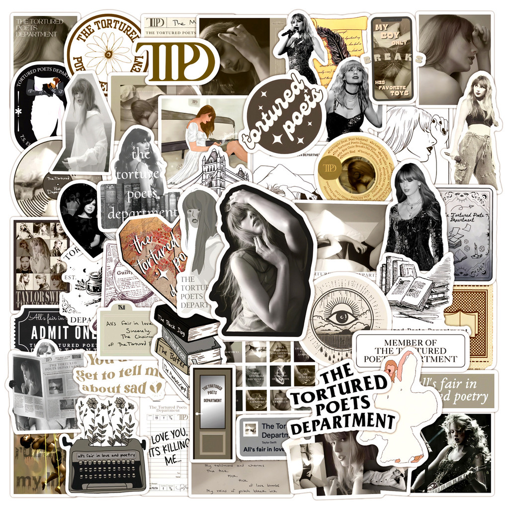 

100Pcs/Set Hot Singer Album The Tortured Poets Depertment Stickers Decals DIY Laptop Guitar Notebook PVC TTPD Sticker Kids Toys