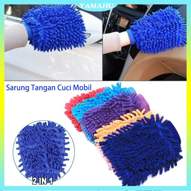 Biru 2IN1Sarung Tangan Cuci Mobil Daya Serap Tinggi/Sarung Tangan Microfiber 2 Sisi Lap/Sarung Tanga