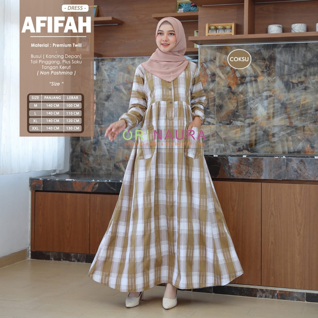Gamis Motif Kotak Busui Friendly - Afifah Dress Orinaura Premium Twill