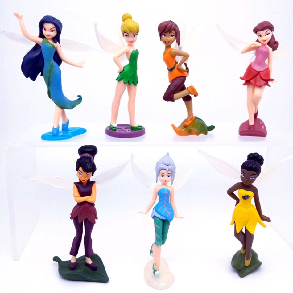 Disney 7pcs Tinkerbell Flower Faery Fairy Elf Princess Pvc Anime Action Figure Mini Model Figurine D
