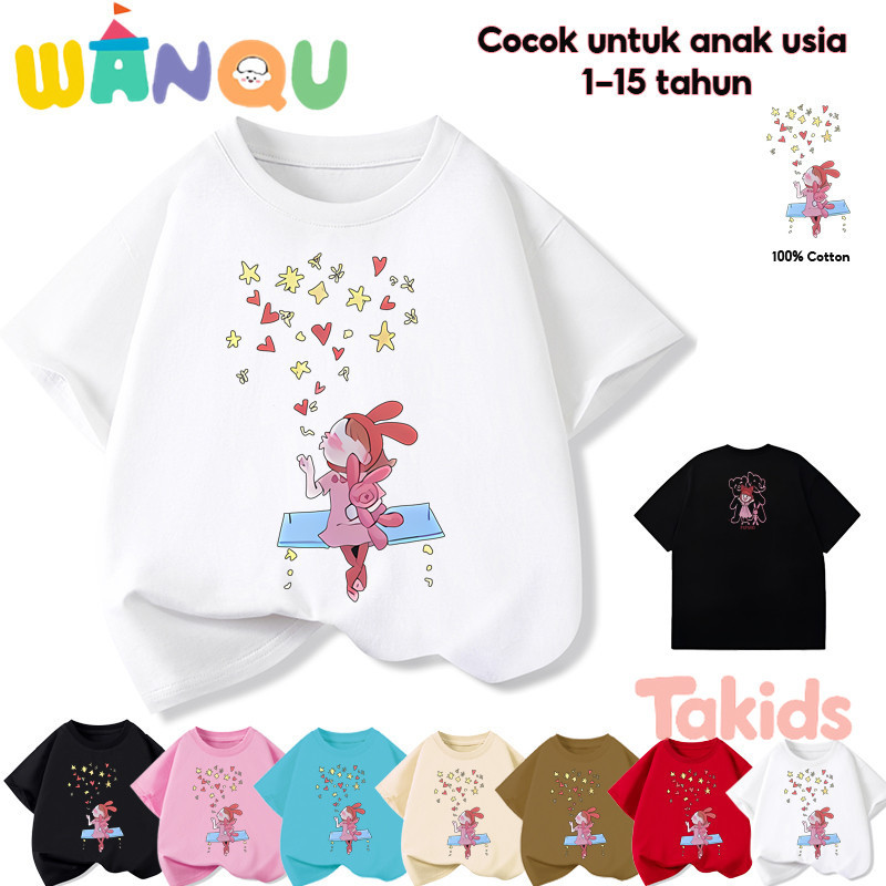 【WANQU】Gaya spot baru. Kaos Anak import imut-imut 100% Ilustrasi asli baru untuk melihat gadis kecil