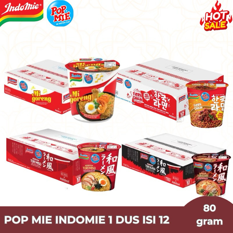 

[1 dus isi 12 pcs]Pop Mie Goreng Rasa Indomie Goreng 80g Tori Miso 77 gram Tori Kara 70g Fiery Chikin 74g spicy Ramyeon 71g