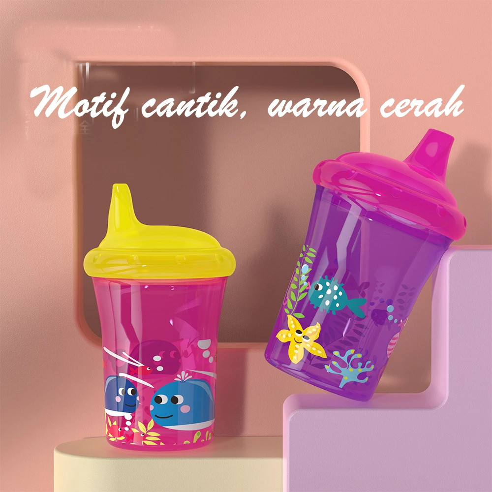 Gelas Bayi Anti Tumpah Gelas Hisap + tutup 300ml Gelas Training Sippy Baby Cup