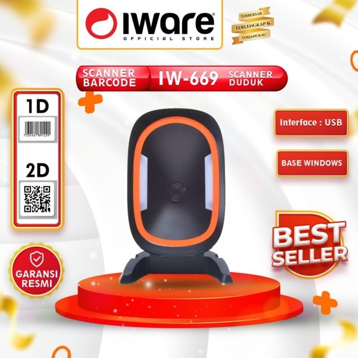 Iware 2D IW-669 BARCODE Omni Iware QR Barcode Scanner Scan Duduk Usb