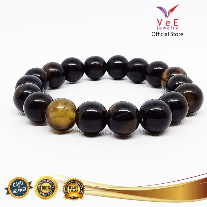 Gelang Batu Giok Hitam Tembus Sinar Asli Cina 10mm - VeE Gelang Pria