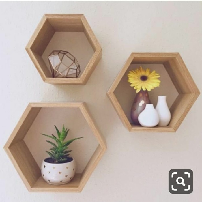 [Terbaru] 3pcs rak dinding hexagonal/pajangan dinding hexagonal - Doff