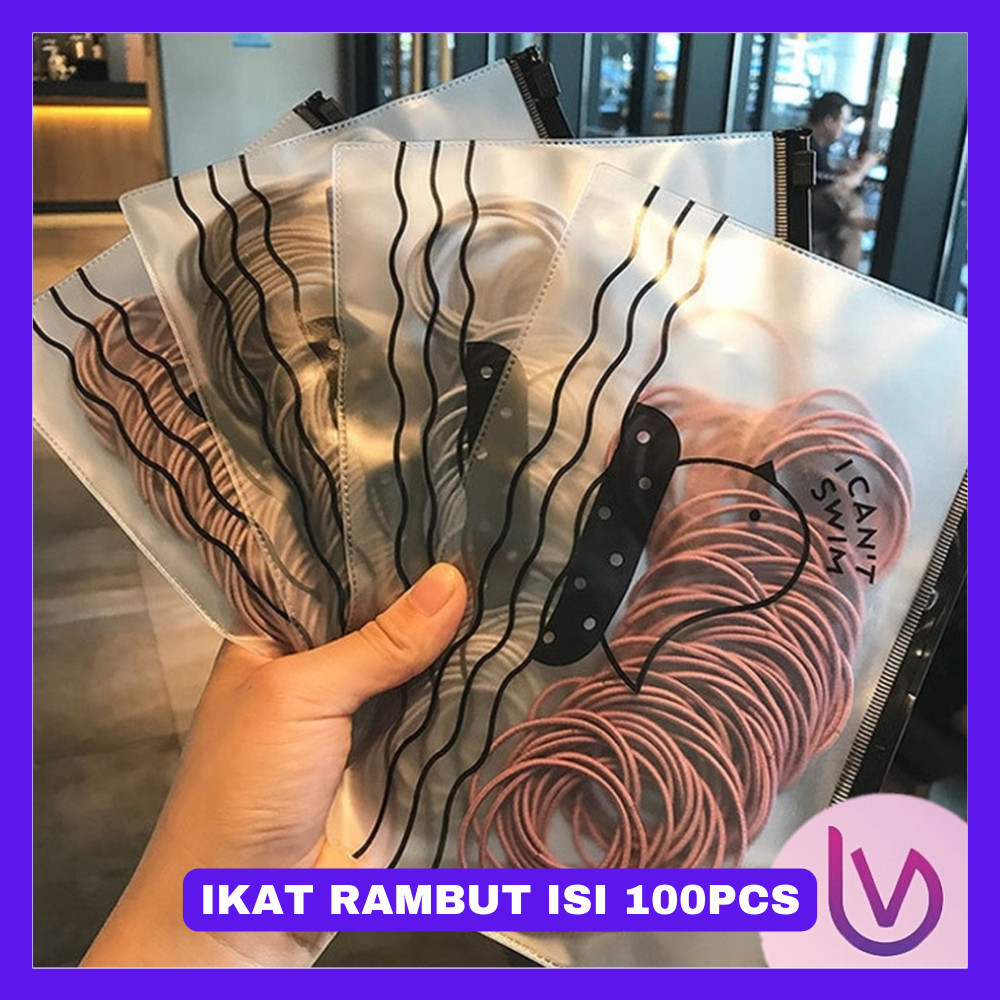 inovasi_tani-IKAT RAMBUT ISI 100PCS - IKAT RAMBUT ELASTIS POLOS BAHAN KARET KOREA IMPORT-MIX WARNA-C