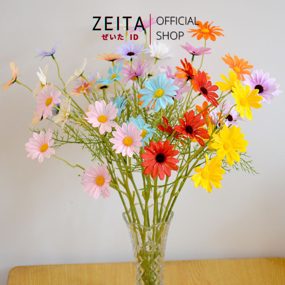 Zeita - C12 ASTER 50cm Artificial Bunga Matahari Daisy 5 Bunga Palsu Plastik Buatan Imitasi Hias Dek