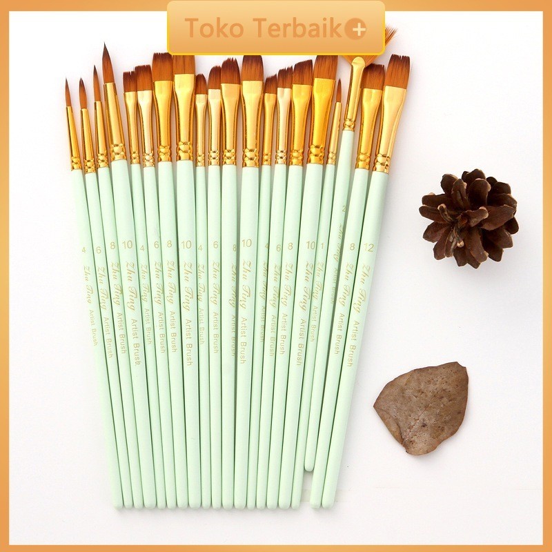 

Kuas Lukis Akrilik Bulu Nilon Cat Air / Minyak Set Paintbrush Ujung Pointed Dan Flat Artist Paint Brush