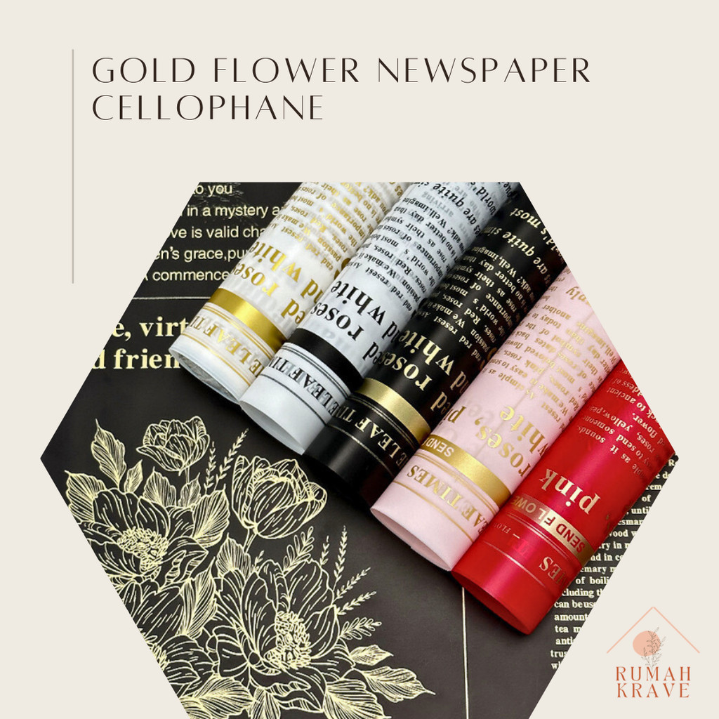 

RUMAH KRAVE - Gold Flower Newspaper Cellophane Wrapping Paper Koran