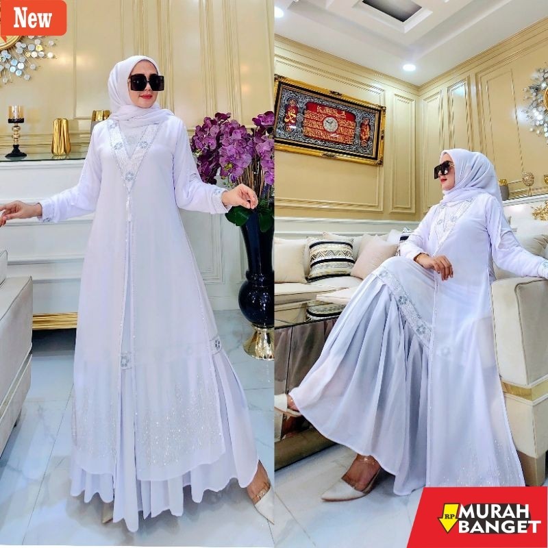 abaya shopee haul 2024 GAMIS ABAYA TURKEY BORDIRAN REMPEL PUTIH