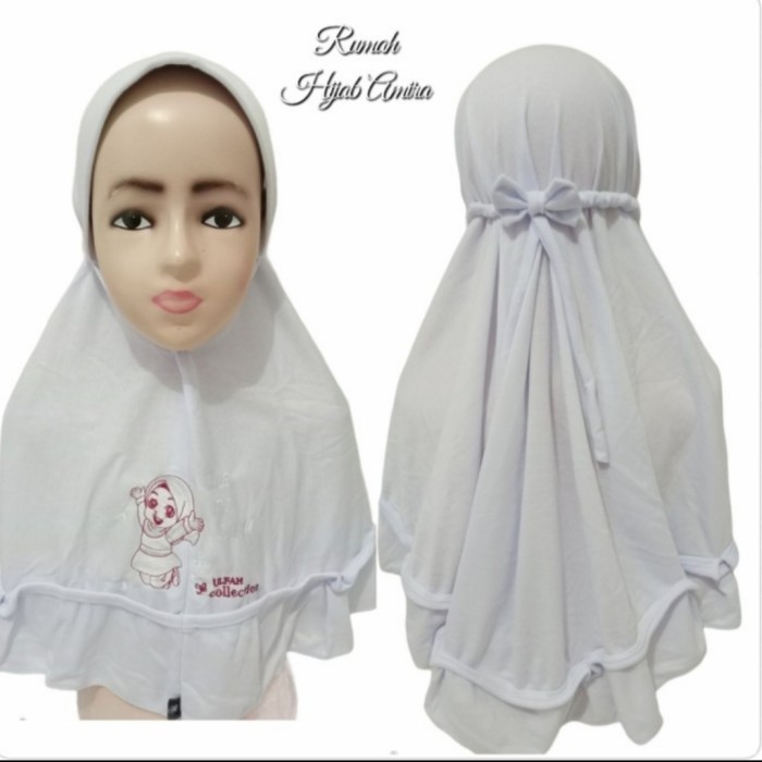 Jilbab Anak Kaos Sekolah Pita Karet Hijab Putih Merah - Putih, Hijab