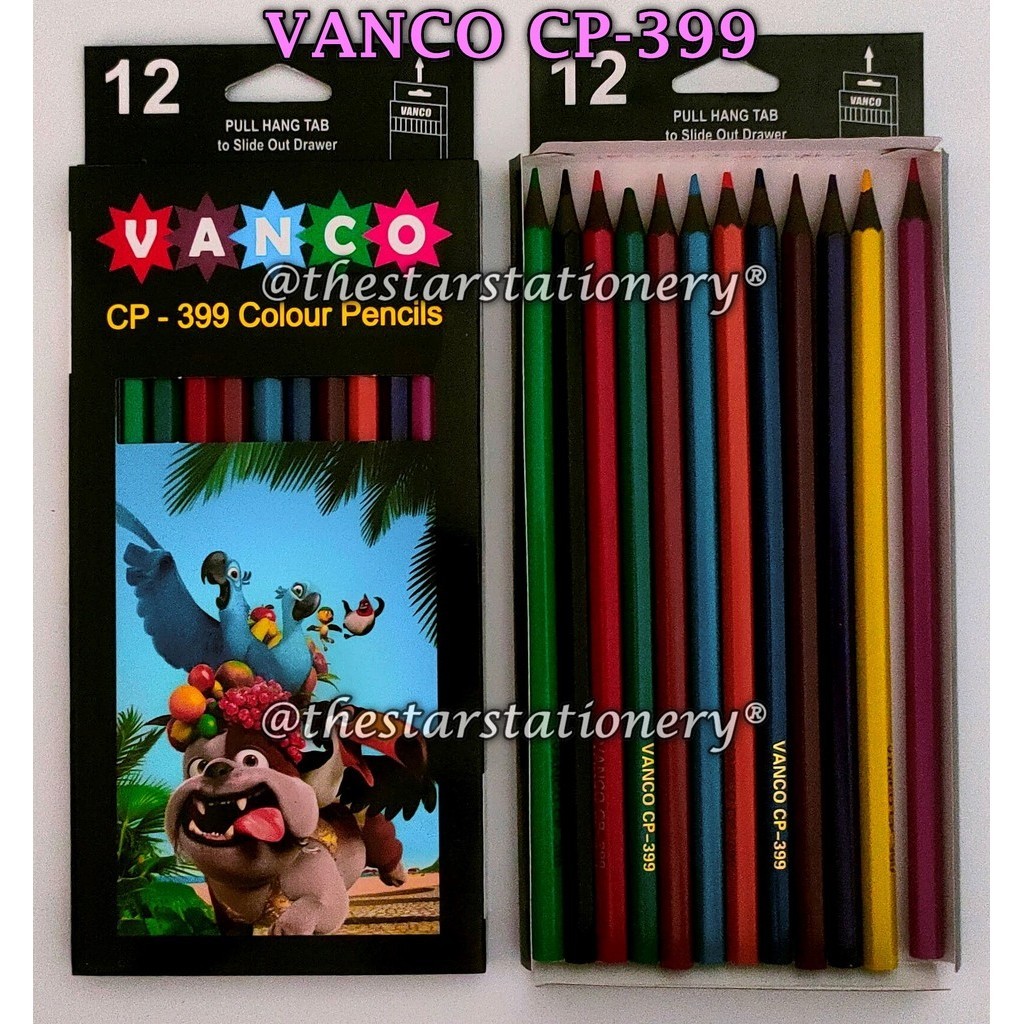 

(1 Set) GROSIR Pensil Warna VANCO CP-399 12 Warna Panjang Black Wood / Pensil Warna Murah Vanco CP399 / Vanco CP 399