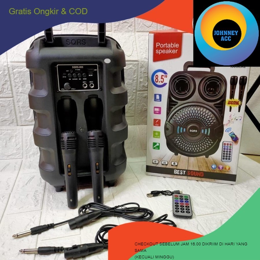 

JA SQRS-815 NEW SPEAKER BLUETOOTH 9 INCH BASS SOUND PLUS 2 MIC KARAOKE SQRS 815 SPIKER BLUTUT PORTABLE 9IN LED SQRS815