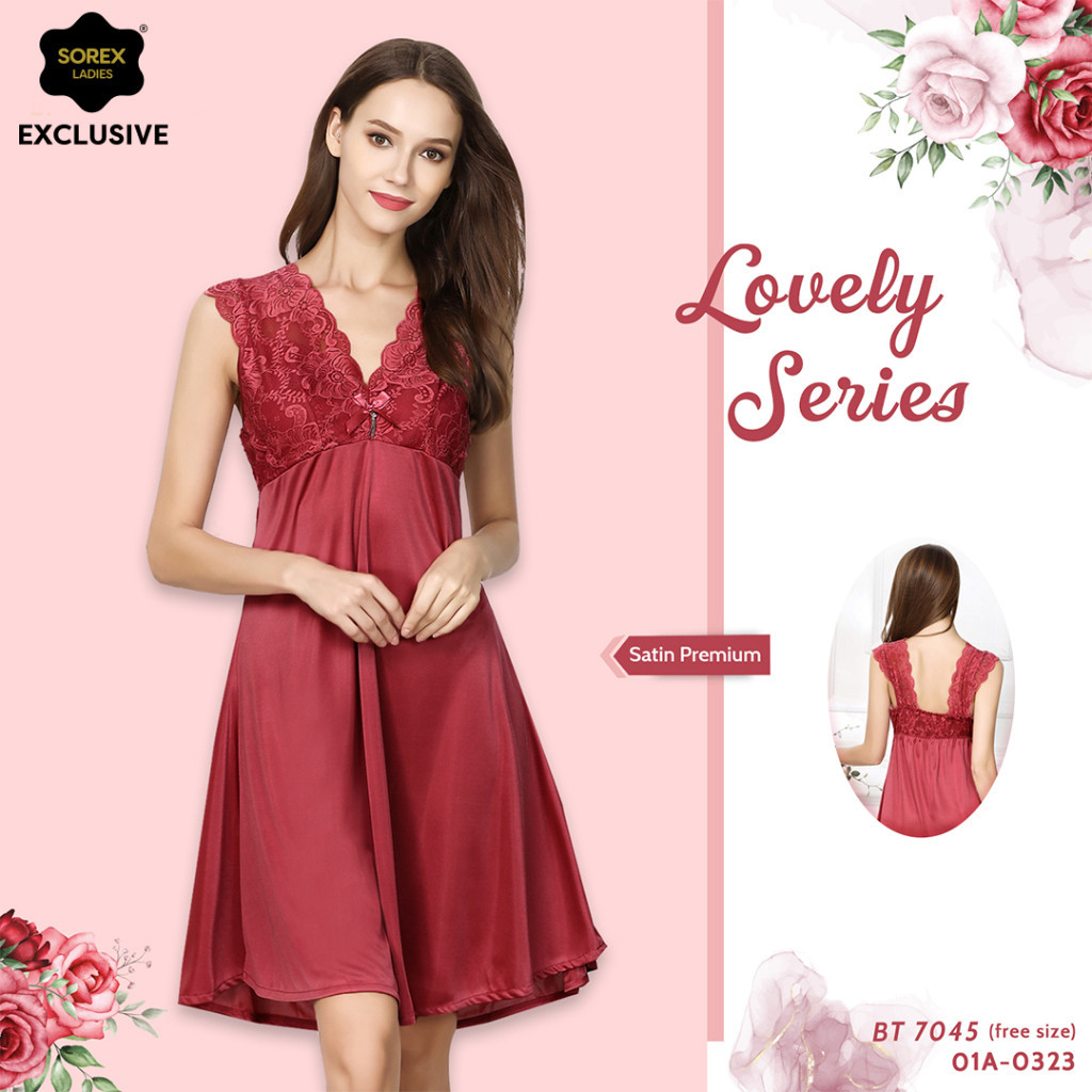 ATHANWEAR | Sorex Lacey Lingerie Lovely Series Baju Tidur Premium Satin Brukat Bunga BT 7045