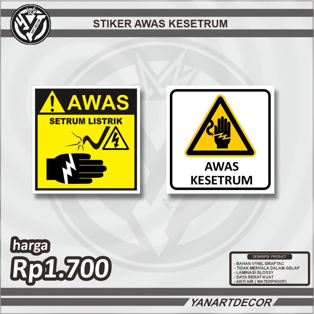 

STIKER AWAS KESETRUM, AWAS SETRUM LISTRIK Peringatan Kantor Rumah