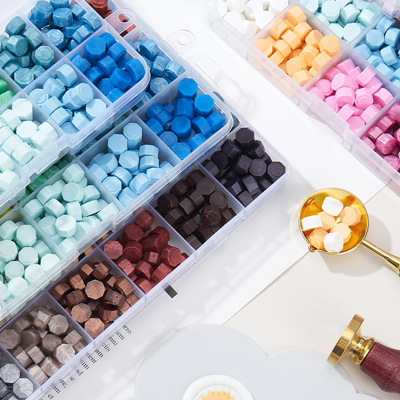 

1 box, 10/15/24 grids, octagonal lacquer wax particles, box wax particles, used for wedding invitations, envelope card sealing