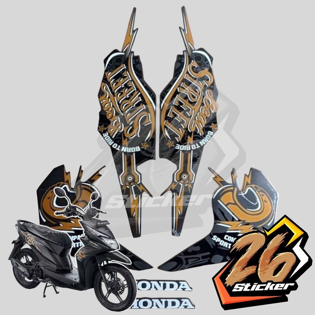 STICKER STIKER POLET LIS STRIPING MOTOR FULL BODY HONDA BEAT STREET WARNA HITAM GOLD