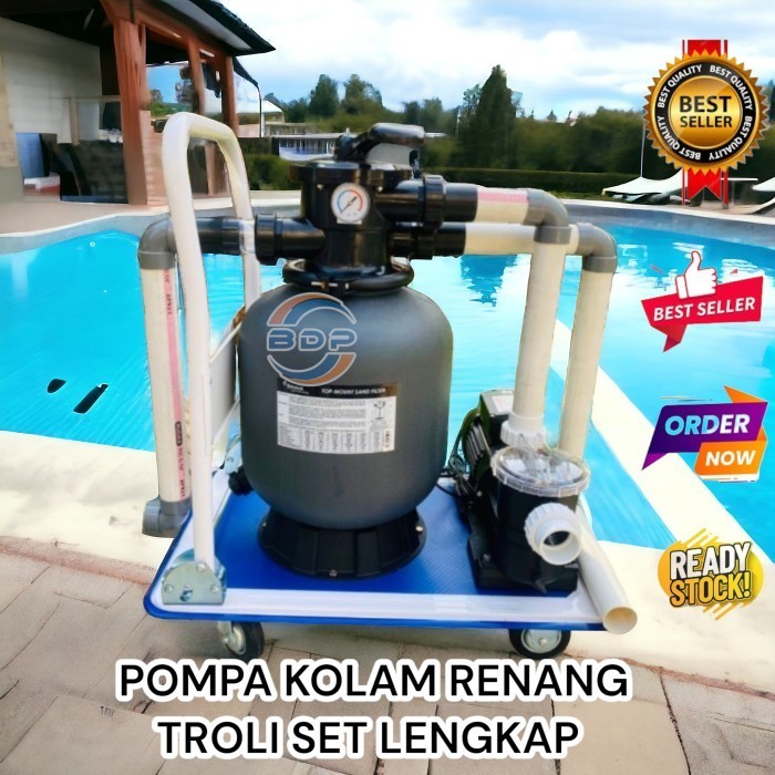 Paket Pompa Vacum Kolam Renang Portable Troli Mesin Pompa Kolam Renang