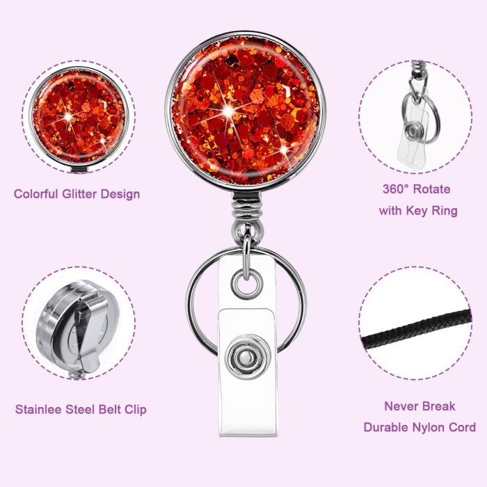 

Retractable Badge Reels Gantungan Kunci Keychain Flexible Yoyo Tarik Name Tag ID Card Holder Pintu with Key Ring Belt Clip Glittery Design Badge Holder klip gulungan lencana ID Cards Office Staff Fashion Berlian gatungan centelan cetelan cantolan catolan