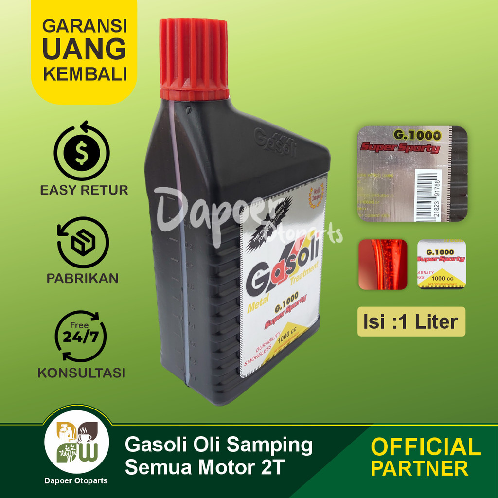 Oli Samping Gasoli 2T 1 Liter Super Sporty G1000 Racing Oil Low Smoke Motor 2 Tak Rx King Ninja F1zr
