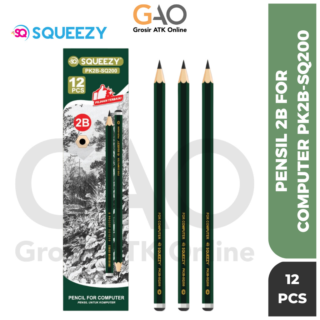 

( 12Pcs) Pensil 2B Murah / Pensil Kayu 2B Hijau Squeezy PK2B-SQ200