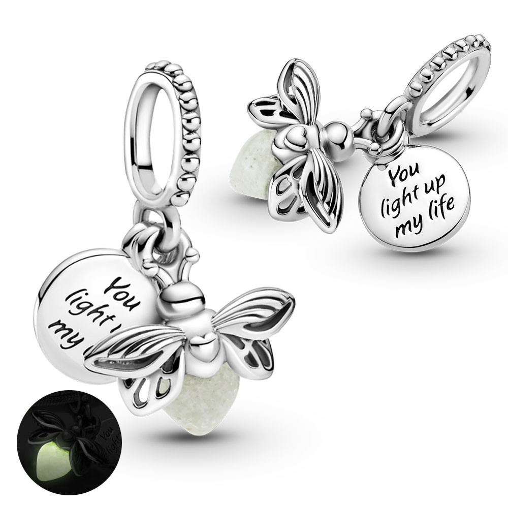 Glow in The Dark 925 Sterling Silver Charm Fit  Pandora Bracelet Bead For Women DIY Fashion luminous
