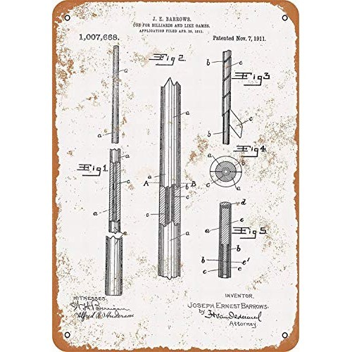 8 x 12 Metal Sign - Billiard Pool Cue Patent - Vintage Wall Decor Home Decor