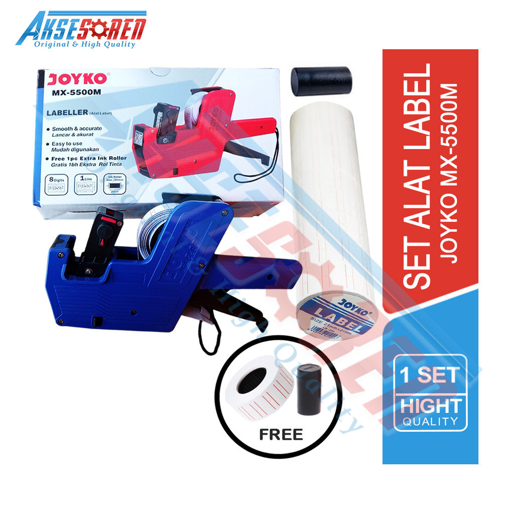 

Aksesoren Perlengkapan Alat Label Joyko [MX-5500M/1 Baris] / Mesin Label + Kertas Label + Tinta / Mesin Cetak Label Harga
