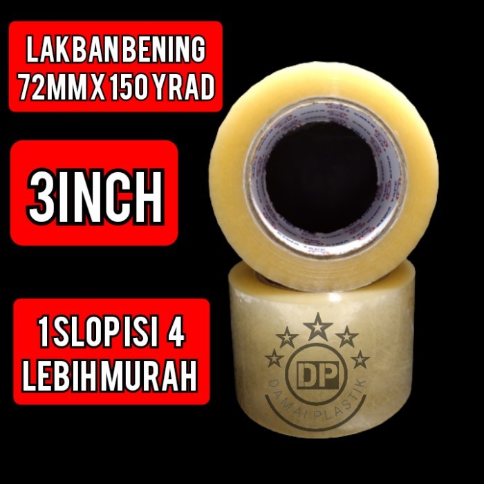 

Lakban Bening 3 Inch 150 yrad Opp Tape 72mm Isolasi Selotip