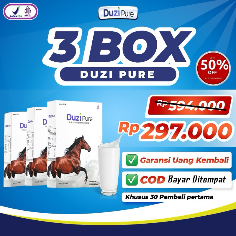 

Duzi Pure Susu Kuda Asli Bubuk Herbal 100% Paket 3 Box