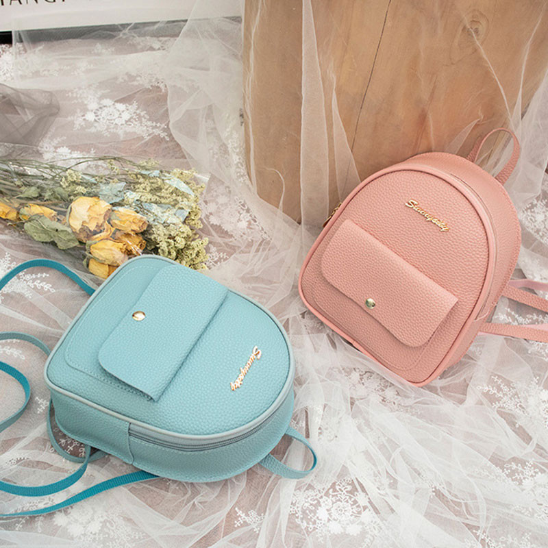 Women Backpack PU Leather Mini Shoulder Bag For Teenage Girls Kids Multi-Function Small Bagpack Fema