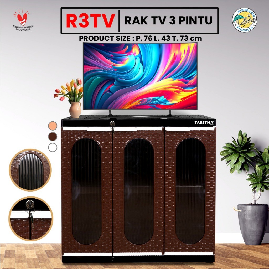 Rak TV 3 Pintu R3TV TABITHA Lemari Rak TV Plastik 2 Susun Serbaguna KOKOH SERBAGUNA