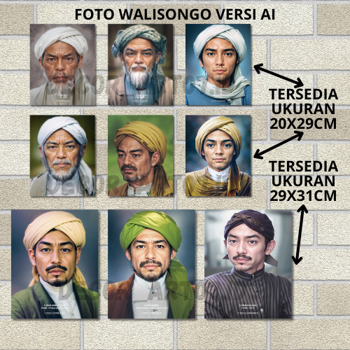 FOTO WALISONGO VERSI AI BINGKAI KAYU MDF SIAP PAJANG