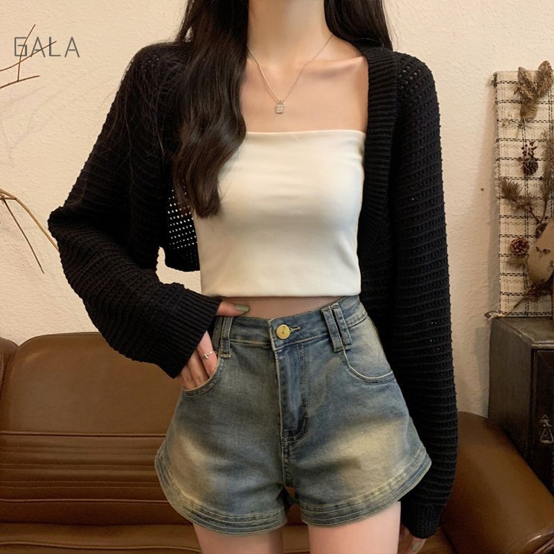 Cardigan Rajut Wanita Causal Cardigan Crop Cardigan Polos Korean Style Cardigan Hitam Lengan Panjang
