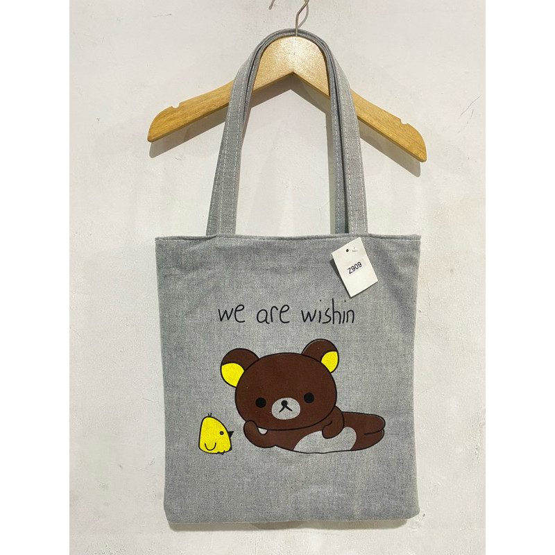 Tottebag / tas kanvas wanita warna abu/grey tebal resleting murah