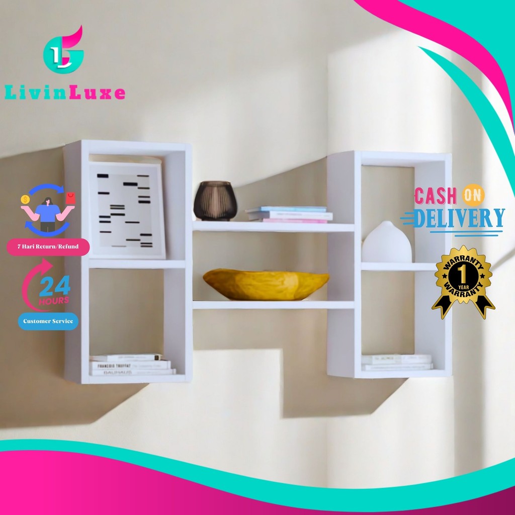 LivinLuxe - Rak Dinding Gantung Bentuk H Serbaguna Modern Minimalis untuk Bingkai Foto Vas Bunga Buk