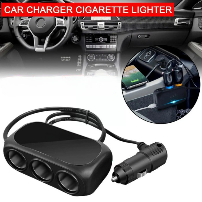 Universal 12V 5A Splitter 3 Port Car Lighter Mobil Multi Socket Charger Colokan Listrik Mobil 3 Caba