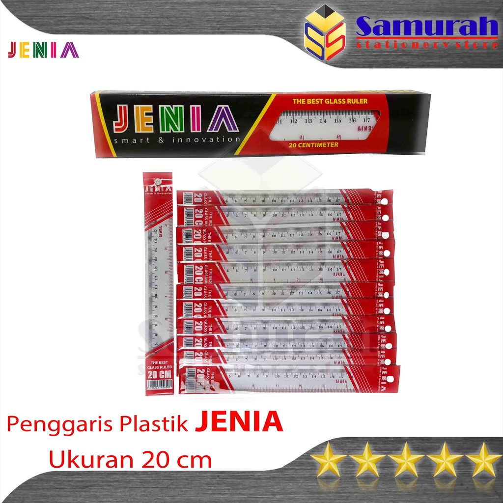 

Penggaris Plastik Jenia 20 cm Per Lusin isi 12 Pcs / Garisan Mika pendek 20 sentimeter / Glass Ruler