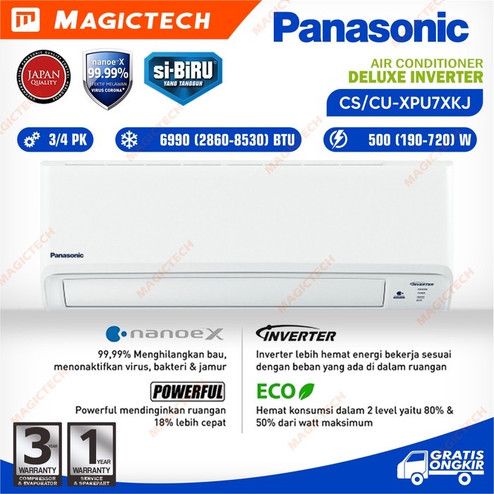 AC PANASONIC 3/4 PK (0,75 PK) CS/CU-XPU7XKJ DELUXE INVERTER NANOE-X
