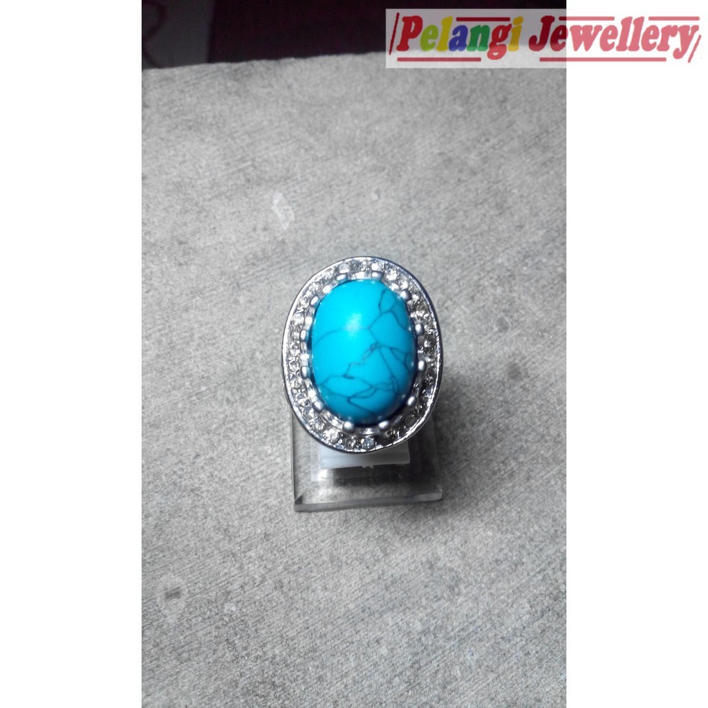 Cincin Batu Akik Pirus Biru HQ