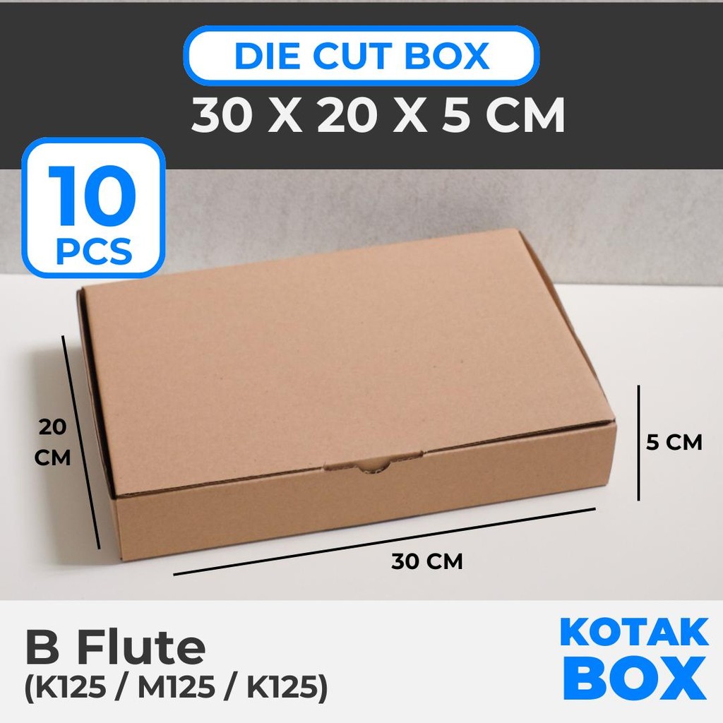 

(10 PCS) Box 30 x 20 x 5 cm Kardus Karton Die Cut Mailer - B Flute Cokelat