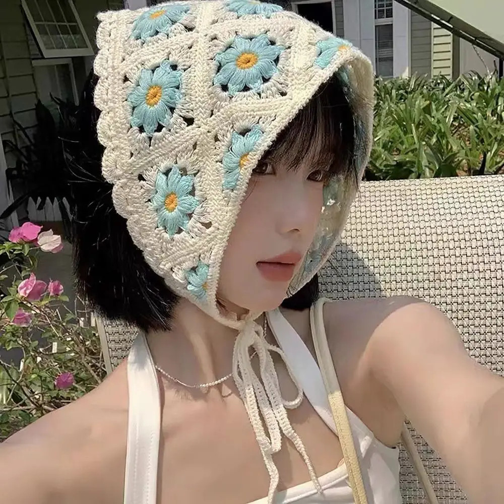Summer Korean Aesthetic Scarf Jilbab Rajutan Buatan Tangan Dalam Syal Segitiga Perancis Bandana Head