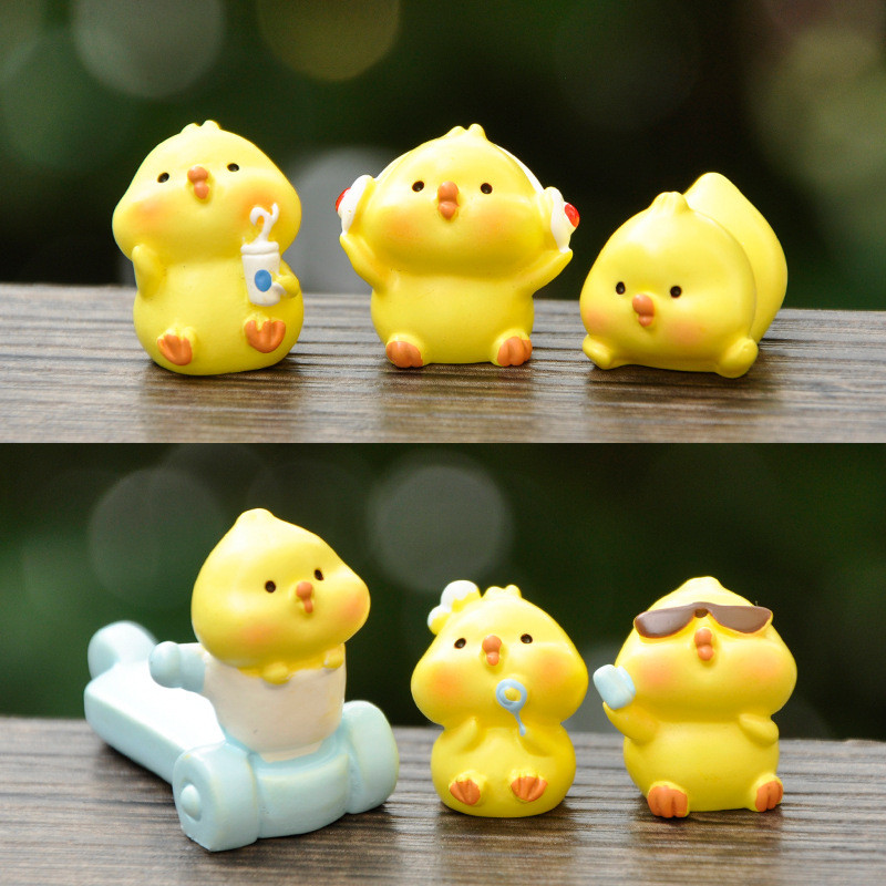 

Figurines Miniatures Cute Yellow Chicken Animal Micro Landscape Ornaments For Home Decorations Room Decor Desk Accessories